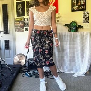 Ann Ferriday Black Floral Midi Skirt